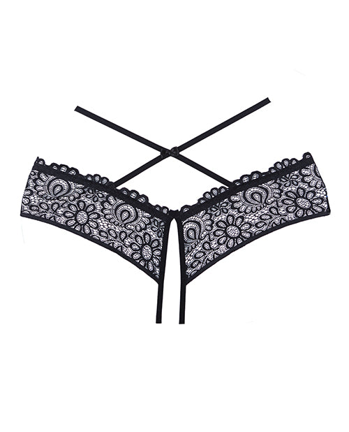 Adore Crayzee Open Panty w/Criss Cross Waist Straps & Lace Black O/S – product image 3 – SKU AA1103-BK-OS