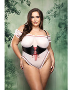 Dangerous Darling Sheer Mesh Ruffle Teddy w/Waist Cincher & Hooded Cape 3 pc Set – product image 2 – SKU FPL2522-BW-4X