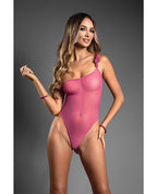 Domina One-Shoulder Sheer Mesh Teddy w/Rope Cuffs – product image 2 – SKU FTD2414-PK-ML