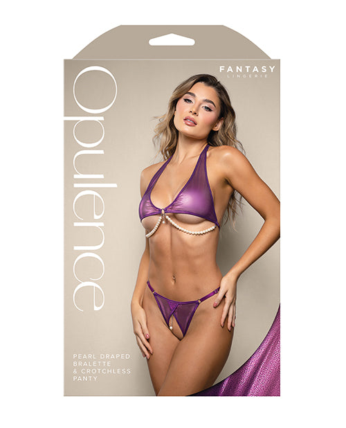 Opulence Shimmer Mesh Halter Top & Panty w/Pearl Details – product image 3 – SKU FTOP2428-PR-SM