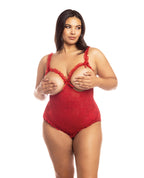Lace Open Cup & Crotchless Teddy Red QN – product image 2 – SKU OLB4100-RD-OQ