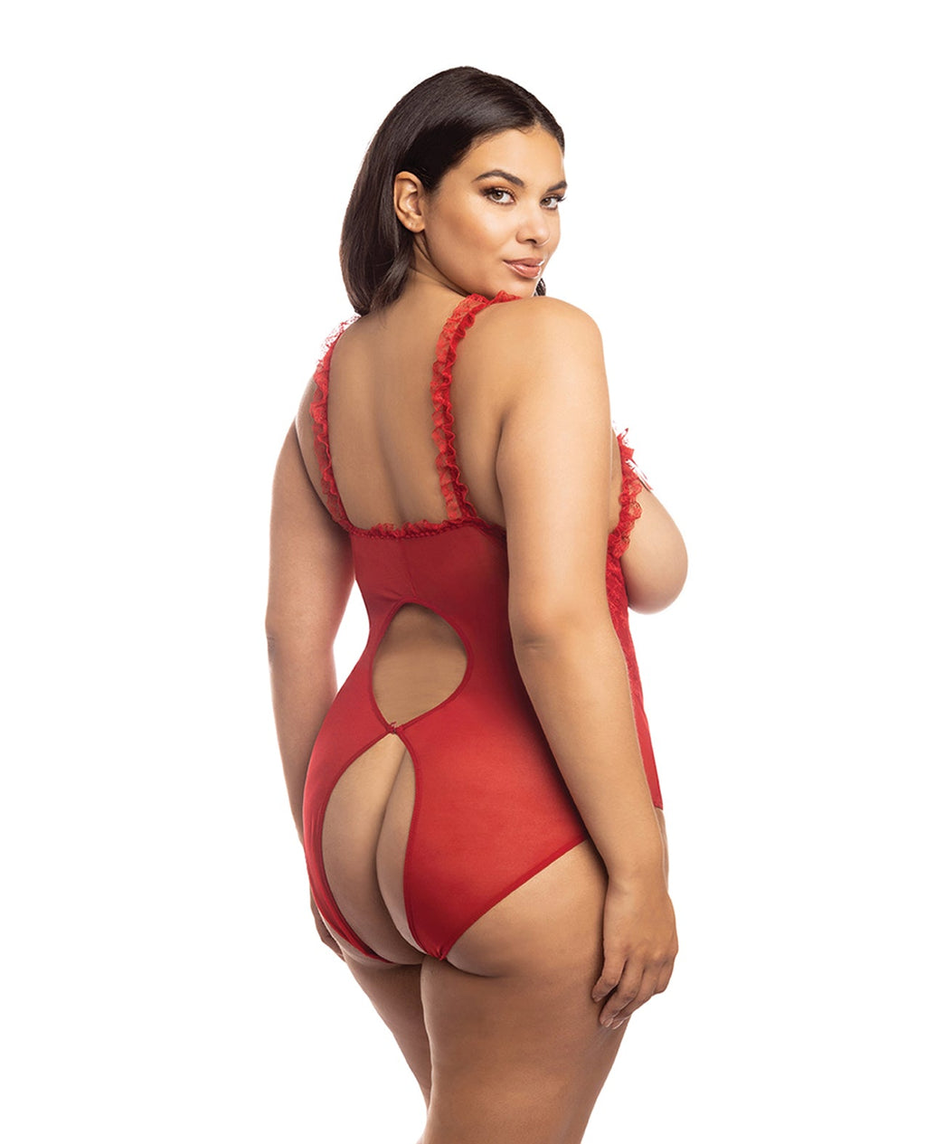 Lace Open Cup & Crotchless Teddy Red QN – product image 3 – SKU OLB4100-RD-OQ