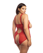 Lace Open Cup & Crotchless Teddy Red QN – product image 3 – SKU OLB4100-RD-OQ