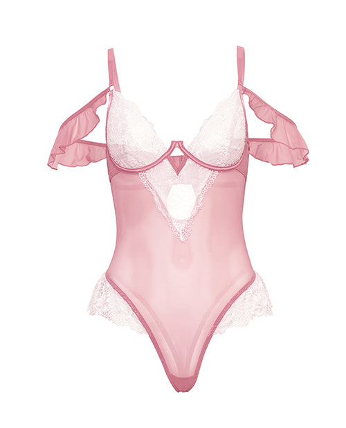 Cassandra Lace & Mesh Teddy w/Ruffle Details – product image 5 – SKU OLL5111551-PK-X0