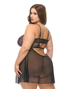 Adela Embroidered Boned Lace and Mesh Babydoll w/G-String 2 pc Set – product image 2 – SKU OLL7512054-BP-1X