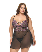 Adela Embroidered Boned Lace and Mesh Babydoll w/G-String 2 pc Set – product image 1 – SKU OLL7512054-BP-2X