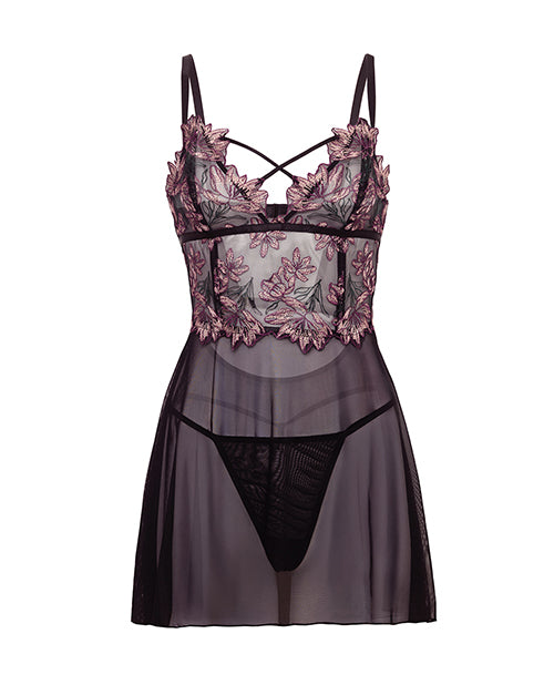 Adela Embroidered Boned Lace and Mesh Babydoll w/G-String 2 pc Set – product image 3 – SKU OLL7512054-BP-2X