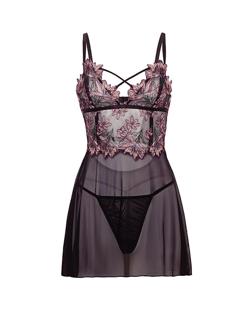 Adela Embroidered Boned Lace and Mesh Babydoll w/G-String 2 pc Set – product image 5 – SKU OLL7512054-BP-X0