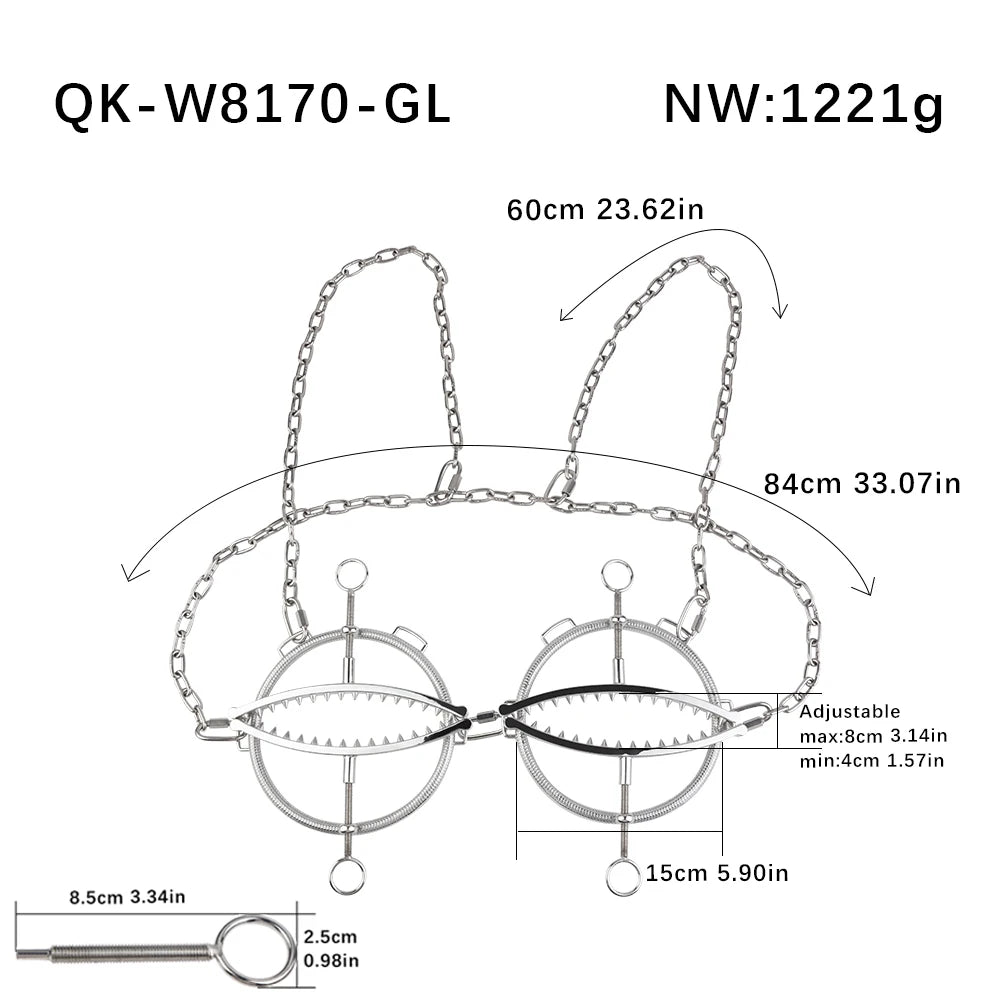 Metal Nipple Clamps with Spikes and Chain – image 3