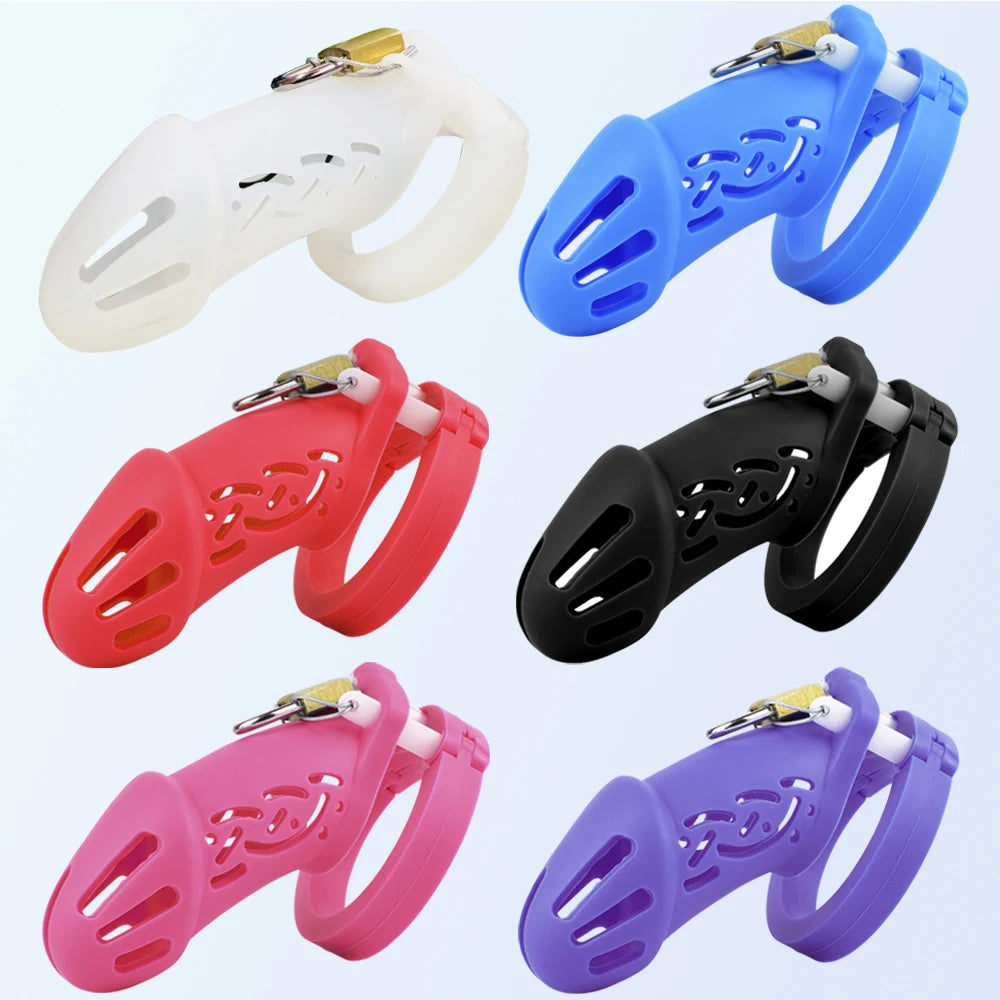 Silicone Male Chastity Cage with 5 Penis Rings – image 1