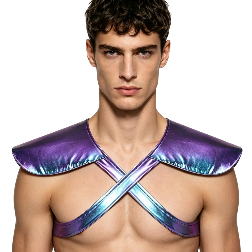 Men's Holographic Shoulder Armor Corset Crop Top – image 6