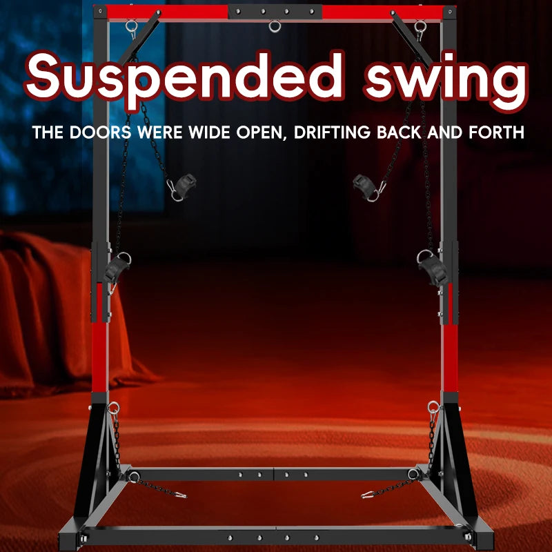 Metal Bondage Restraint Frame with Chains, Cuffs and Stool – image 4