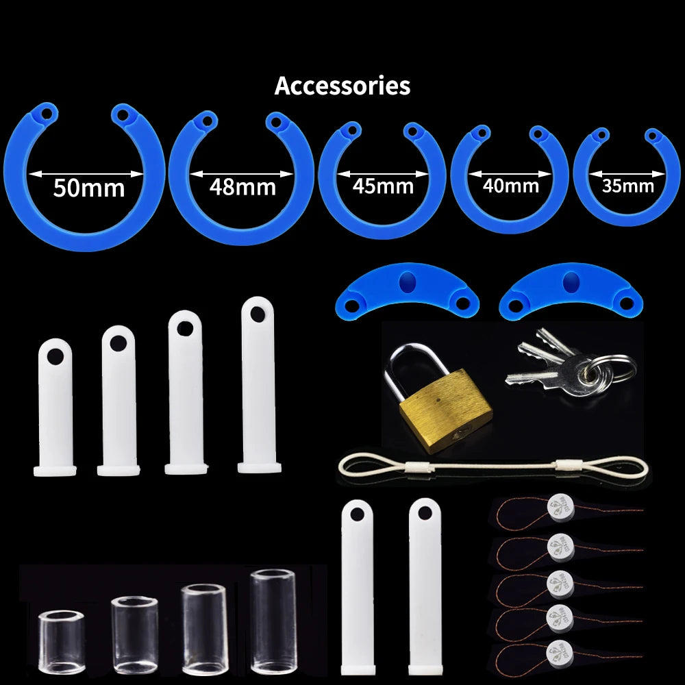Silicone Male Chastity Cage with 5 Penis Rings – image 2
