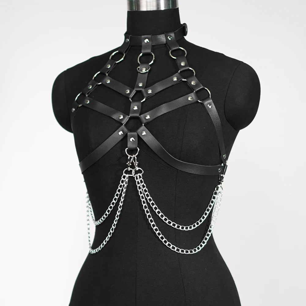 Gothic Leather Body Harness Lingerie – image 2