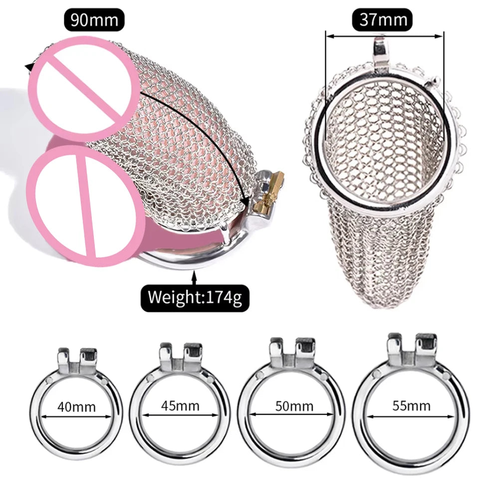 Soft Mesh Male Chastity Cage with Stainless Steel Ring – image 5