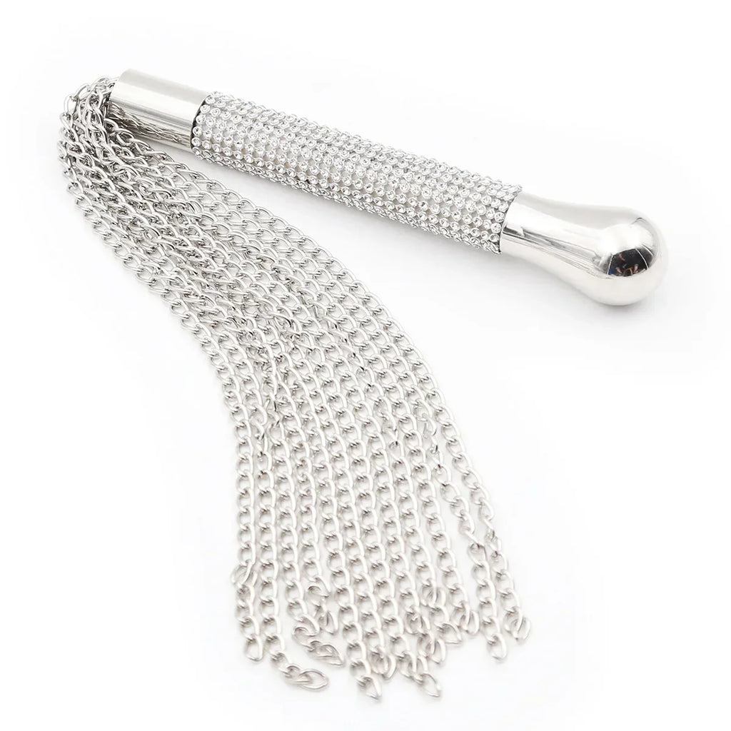Short Horse Riding Crop with Crystal Handle and Chain Tassel – image 6