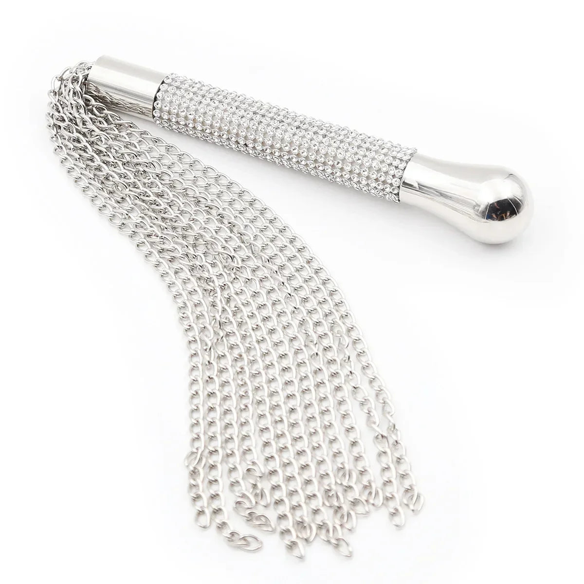 Short Horse Riding Crop with Crystal Handle and Chain Tassel – image 6