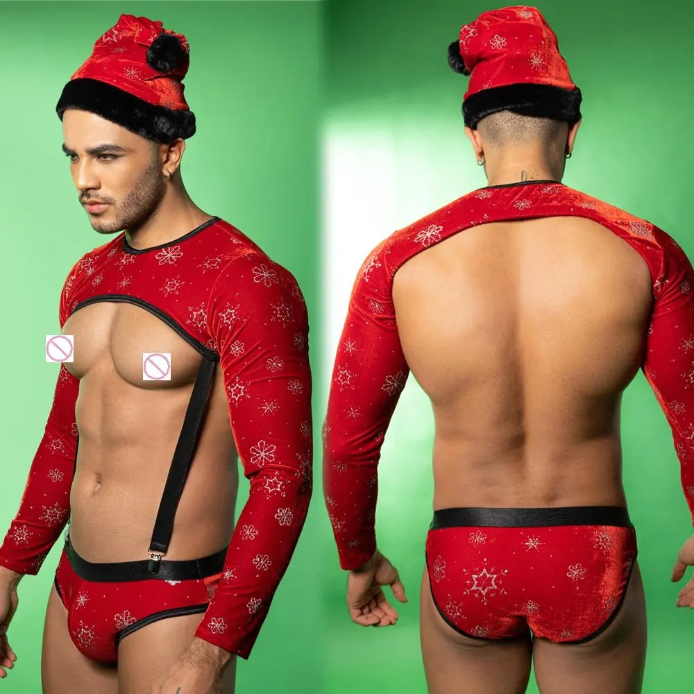 Men's Hollow-Out Santa Claus Lingerie Bodysuit – image 1