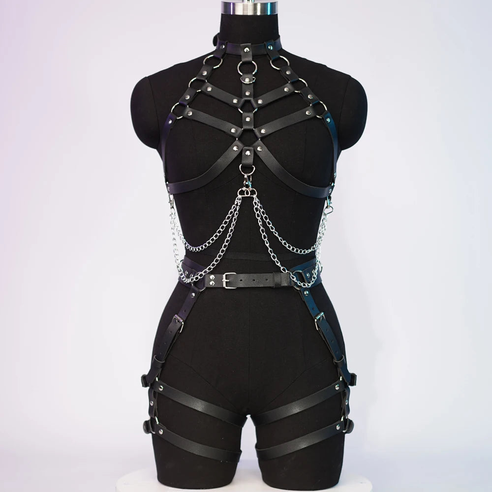 Gothic Leather Body Harness Lingerie – image 3