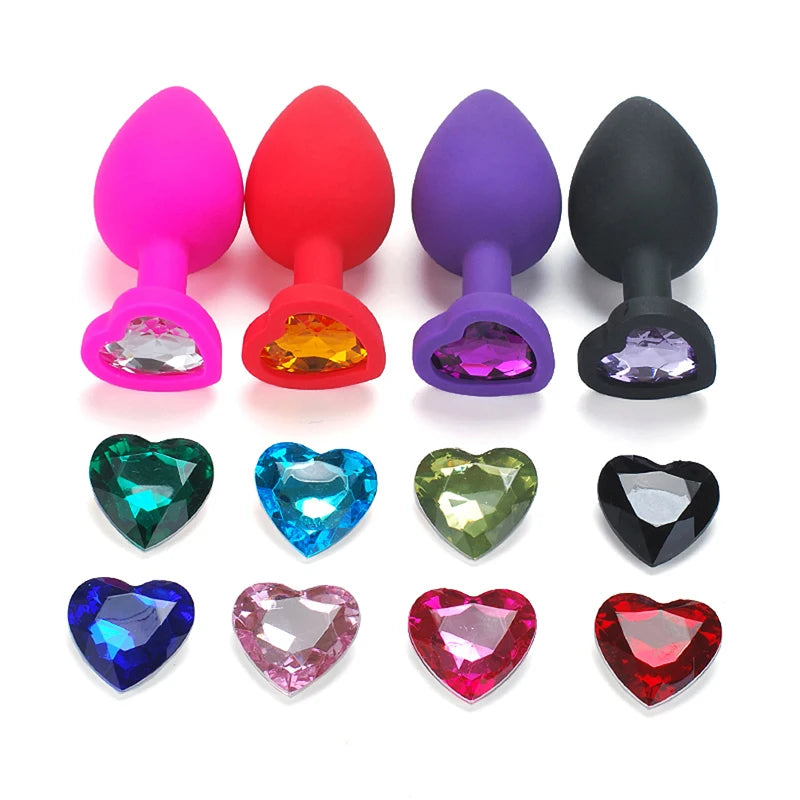 Silicone Anal Training Plug with Heart Crystal – image 1
