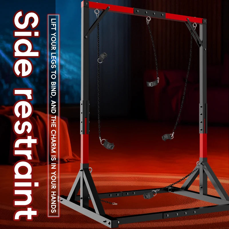 Metal Bondage Restraint Frame with Chains, Cuffs and Stool – image 5