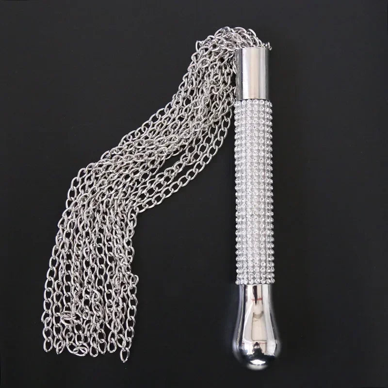 Short Horse Riding Crop with Crystal Handle and Chain Tassel – image 5