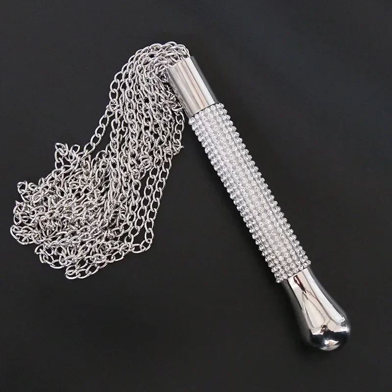 Short Horse Riding Crop with Crystal Handle and Chain Tassel – image 2
