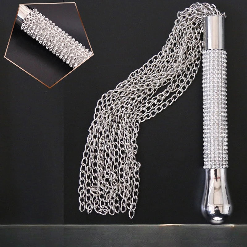 Short Horse Riding Crop with Crystal Handle and Chain Tassel – image 1