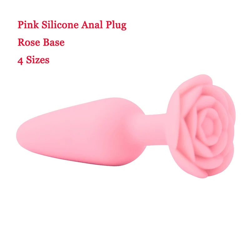 Anal Butt Plug with Rose Base in Silicone – image 5