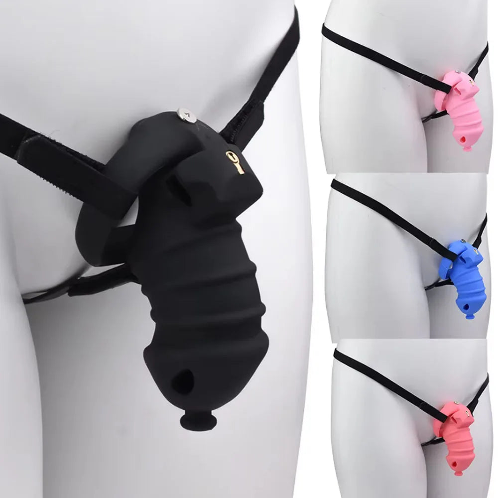 Long Silicone Penis Chastity Cage Set with Harness – image 1