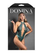 Domina Lace Halter Teddy w/Zipper Detail & Detachable Chain-Link Leash – product image 3 – SKU FTD2527-GR-LX