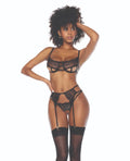 Lace Underwire Bra w/Crotchless Thong and Garter 3 pc Set – product image 1 – SKU MPE8889-BK-LX
