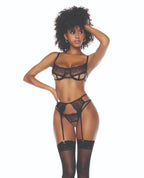 Lace Underwire Bra w/Crotchless Thong and Garter 3 pc Set – product image 1 – SKU MPE8889-BK-LX